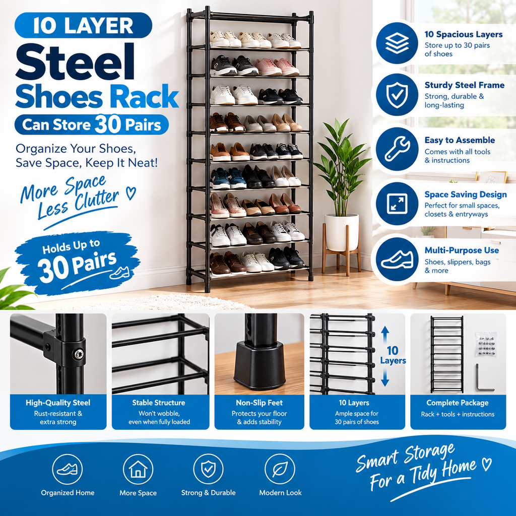 10 Layer Steel Shoes Rack by TradePro Solutions.
