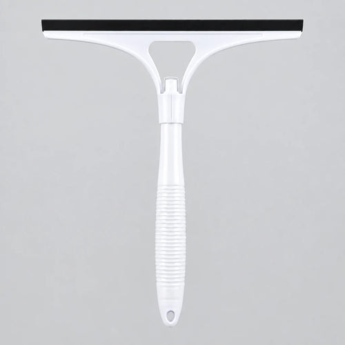 White 2-in-1 spray wiper and glass cleaner with built-in spray function, wide black rubber blade and ergonomic handle.