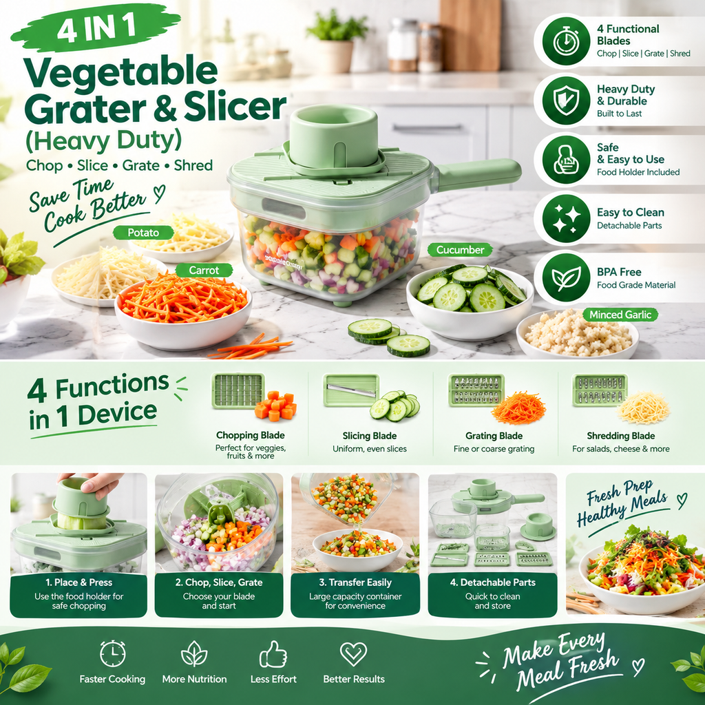 4 in 1 Vegetable Grater Slicer by TradePro Solutions.