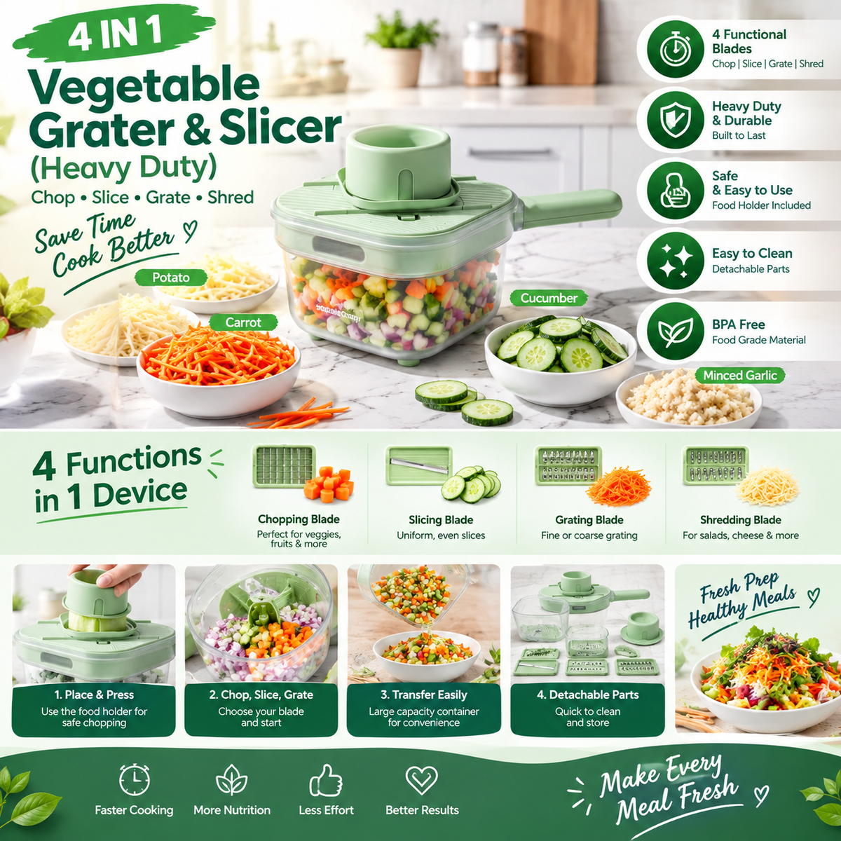 4 in 1 Vegetable Grater Slicer by TradePro Solutions.