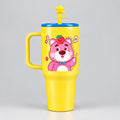 Yellow 750ml Sip & Drink Tumbler with handle, reusable straw and cute pink bear character design.