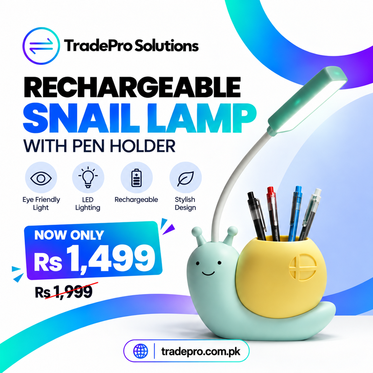 Rechargeable Snail Lamp with Pen Holder