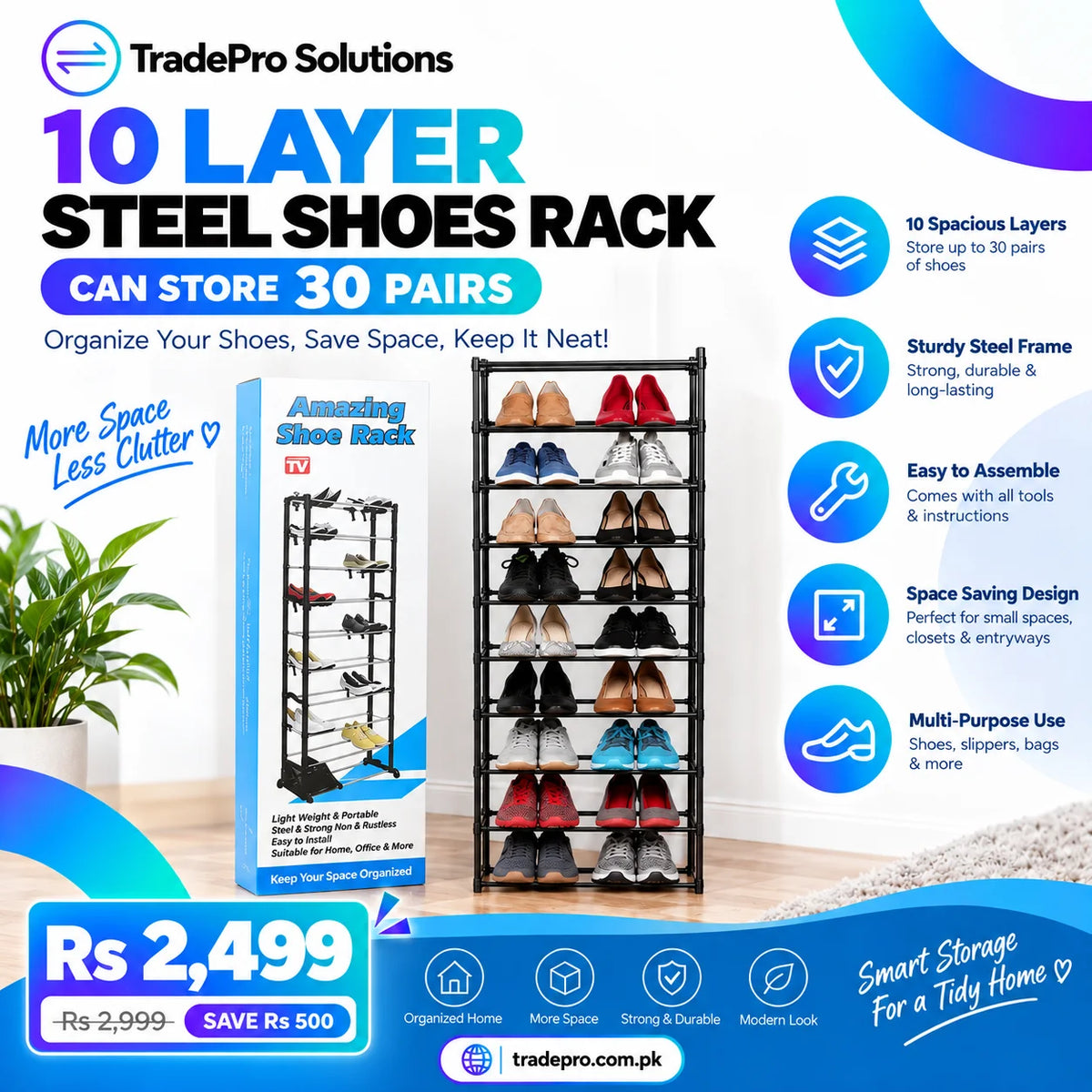 10 Layer Steel Shoes Rack (30 Pairs Capacity) - TradePro Solutions
