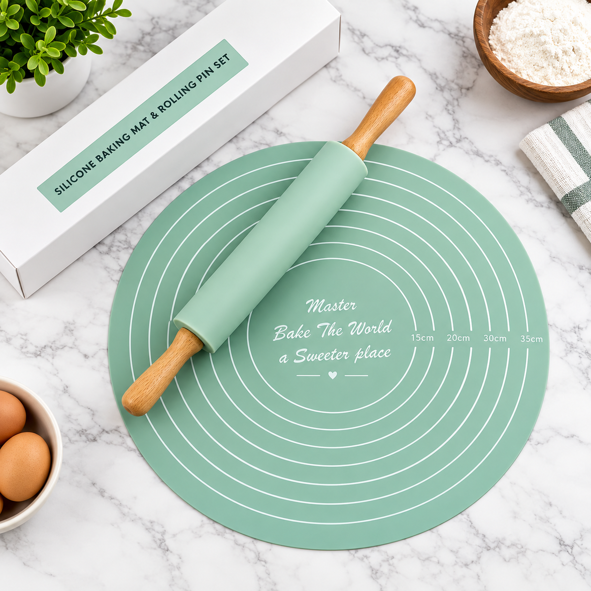 Non Stick Silicon Dough Mat Rolling Pin Roti Mat Set by TradePro Solutions.