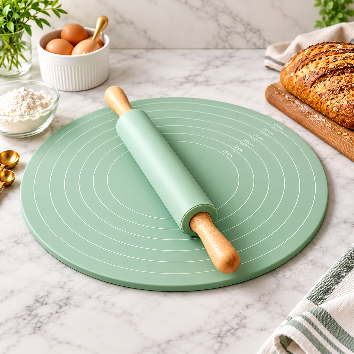 Non Stick Silicon Dough Mat Rolling Pin Roti Mat Set by TradePro Solutions.