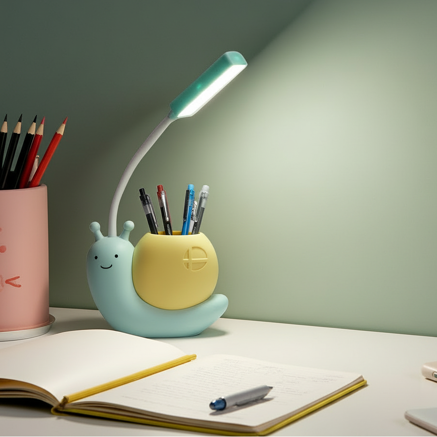 Rechargeable Snail Lamp with Pen Holder by TradePro Solutions.