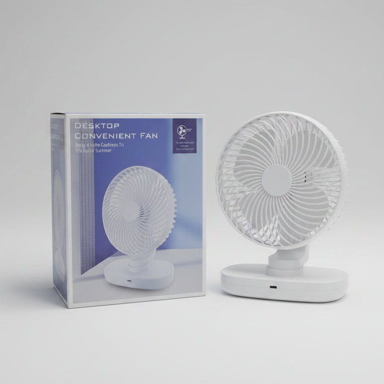 Rechargeable Auto Rotating Desktop Fan by TradePro Solutions.