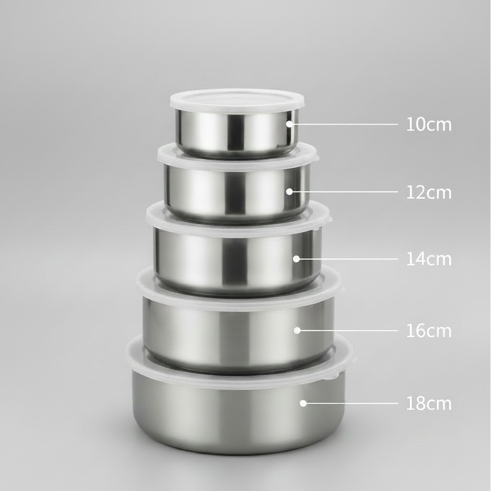 Five-piece stainless steel fresh bowl set by TradePro Solutions.