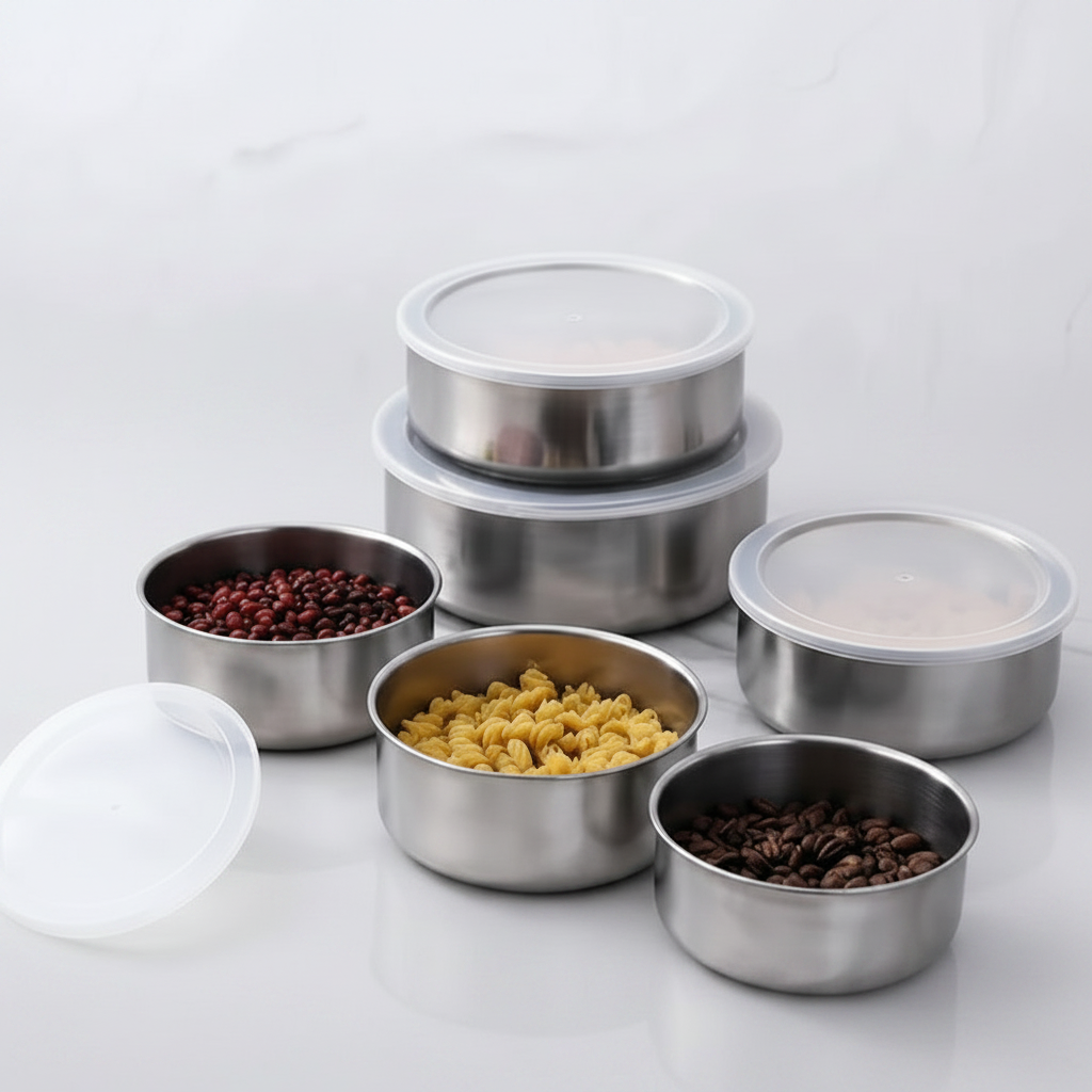 Five-piece stainless steel fresh bowl set by TradePro Solutions.