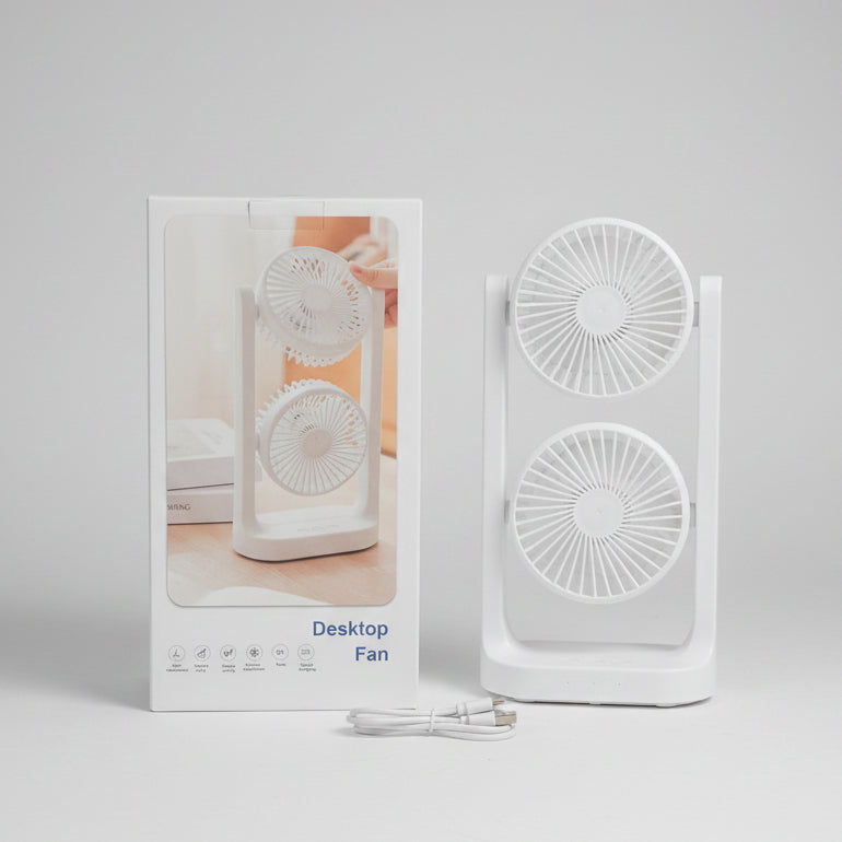USB Operated Dual Desktop Fan by TradePro Solutions.