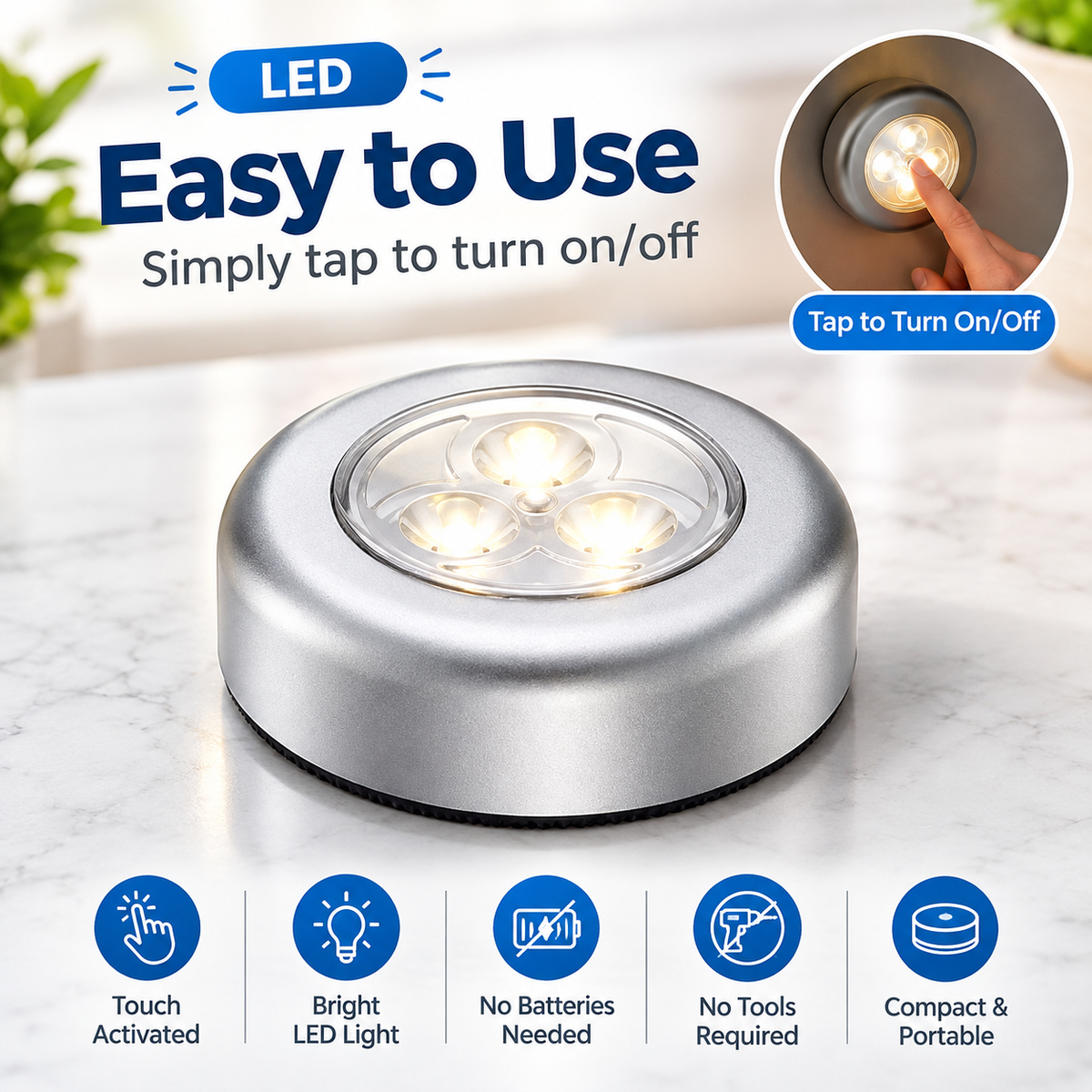 Wireless LED Light Push for On Off by TradePro Solutions.