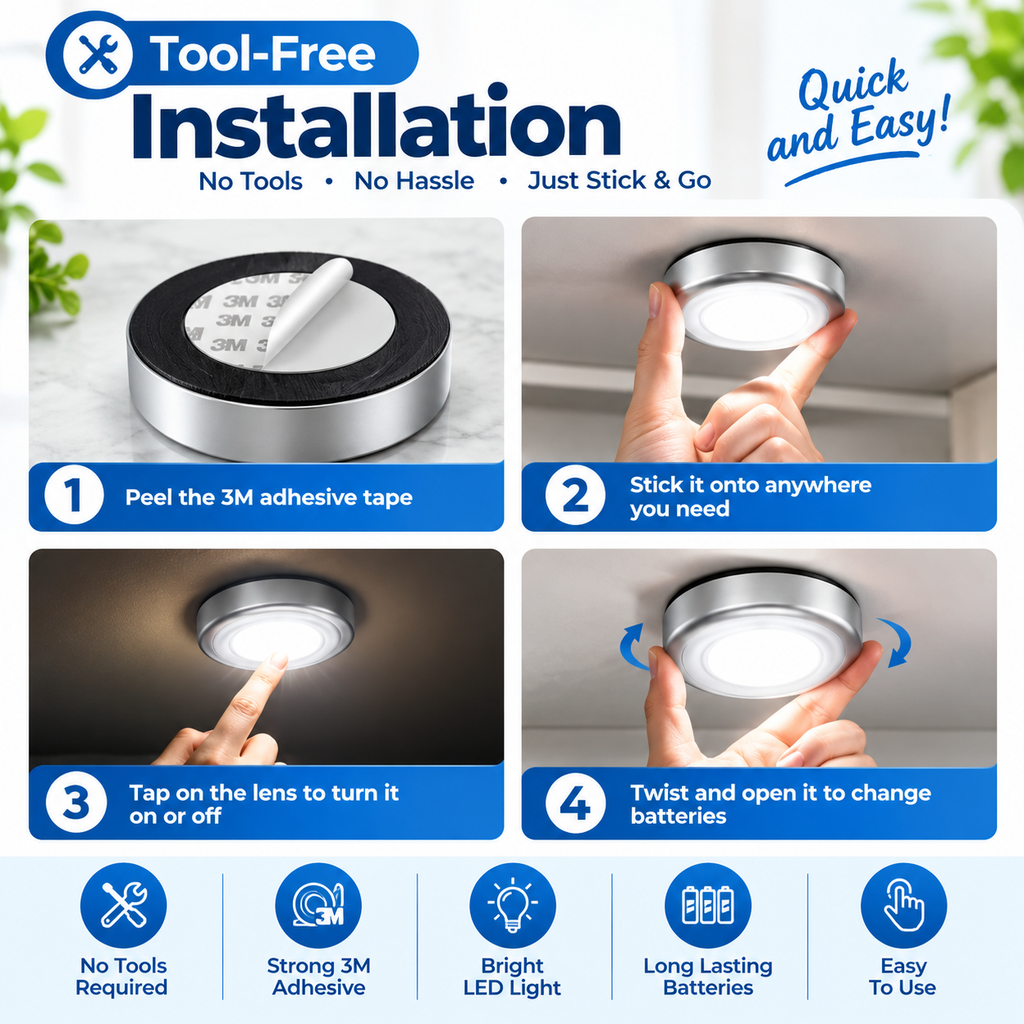 Wireless LED Light Push for On Off by TradePro Solutions.