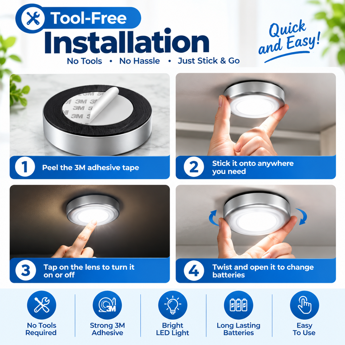 Wireless LED Light Push for On Off by TradePro Solutions.