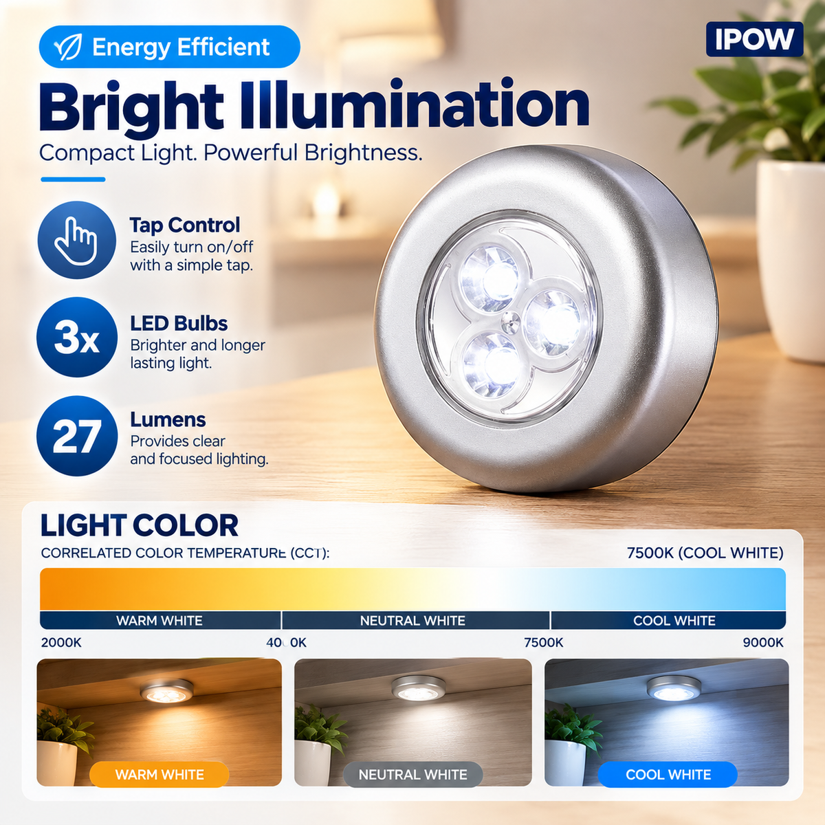 Wireless LED Light Push for On Off by TradePro Solutions.