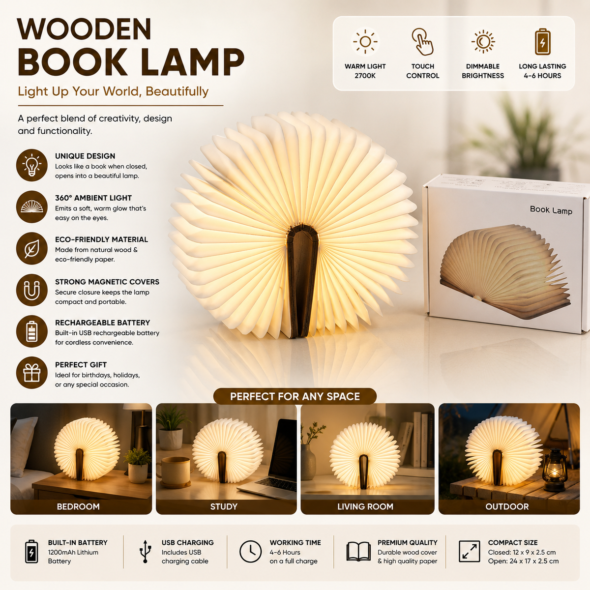 Wooden Book Lamp by TradePro Solutions.