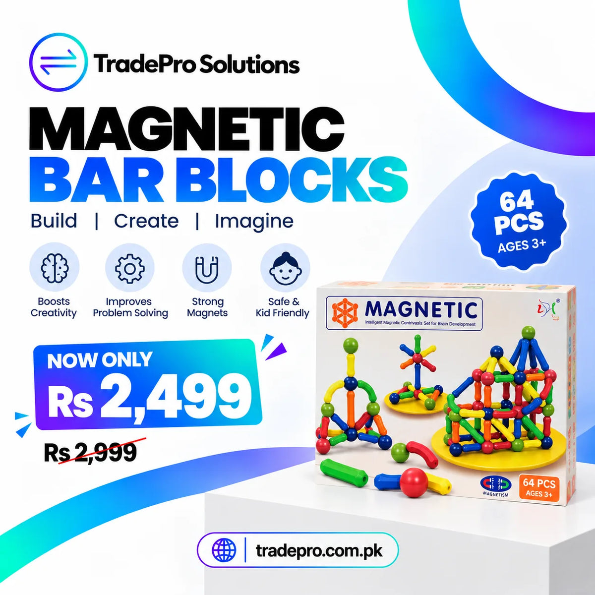 Magnetic Bar Blocks (64pcs) - TradePro Solutions