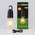 Rechargeable LED bulb camping lamp with Type-C charging cable, hanging hook and warm light